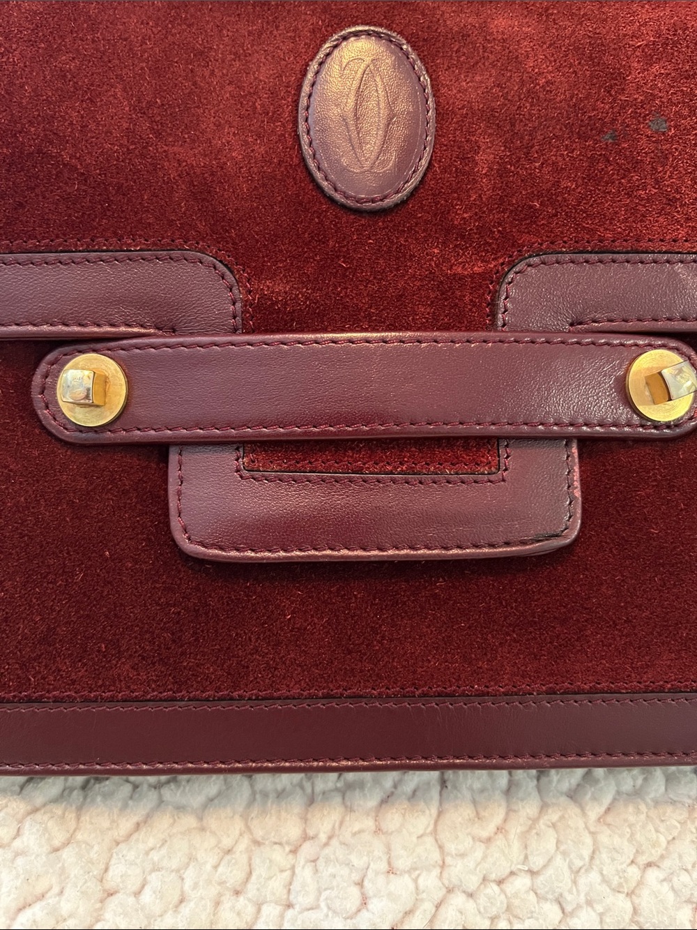 Cartier Burgundy Suede Crossbody Clutch with Gold Hardware - Picture 3 of 14